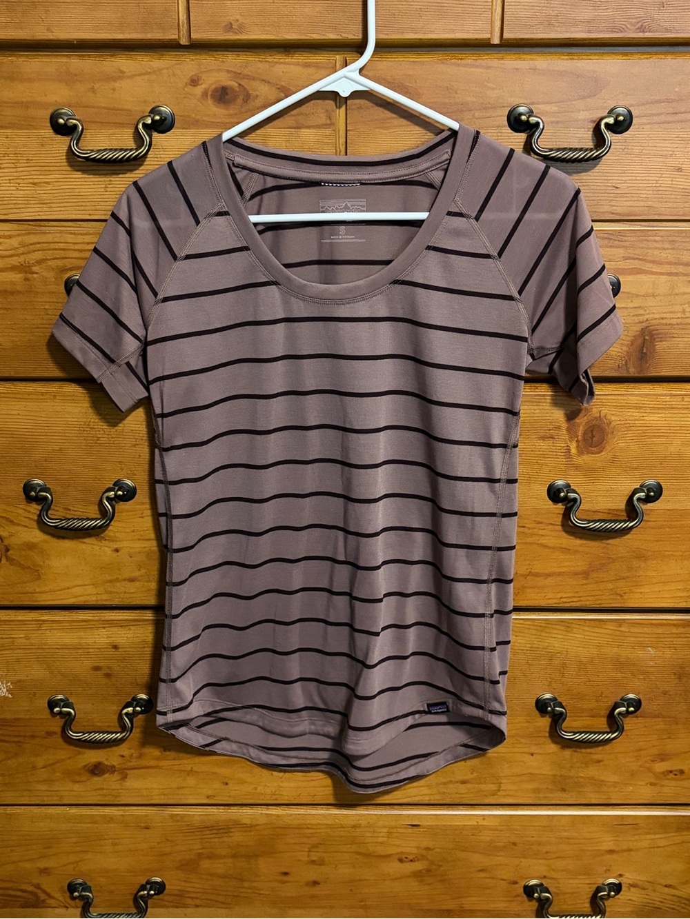 Patagonia Mauve with Black Stripe Short-Sleeve Scoop Neck Tee